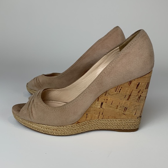 Prada Velvet Suede Wedge Peep Toe Cork Espadrille Blush sz 36.5 - Picture 5 of 7